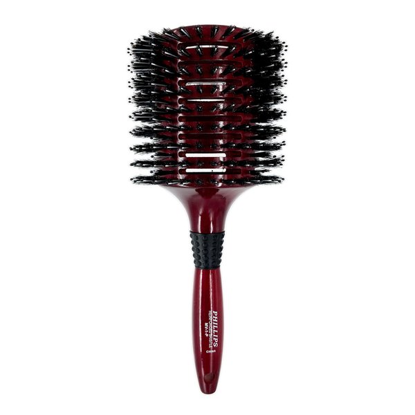 Phillips Brush Monster Vent 1 Poly-Tipped Professional Hair Brush (4.5” Diameter Barrel) - Vented Hairbrush with Nylon Reinforced Boar Hair Bristles, Beech Wood Handle with Rubber Grip