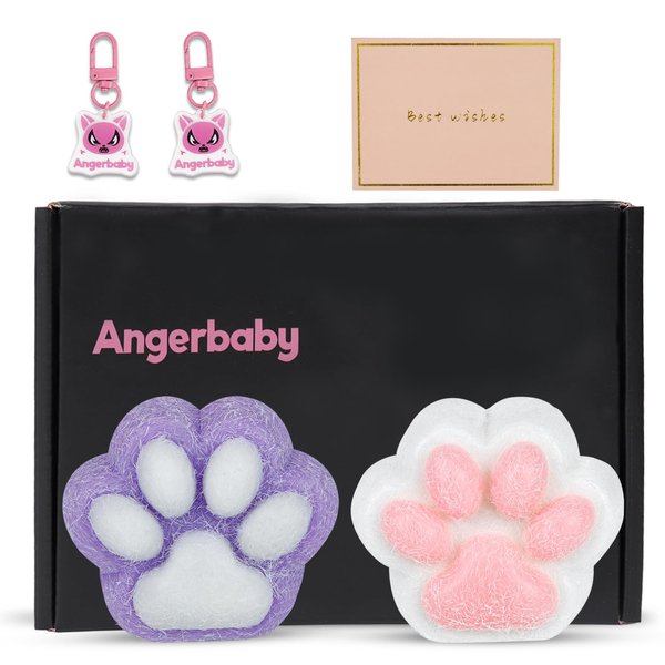 2 pcs Taba Squishy Cat Paw Toy Handmade, Cute Kawaii FuFu Squishies, Sticky Squishy Pinch Fmily, Jelly Kitty Paw Squeeze Toys, YoYo Squishy Funny Fidget Toys Novelty Things for Gift, Kids-Purple&White