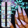 Holographic Mermaid Nail Art Glitter Iridescent Flakes JMEOWIO 12 Grids Gradient Bright Ice Slag Nail Sequins Paillettes Summer Nail Art Decoration