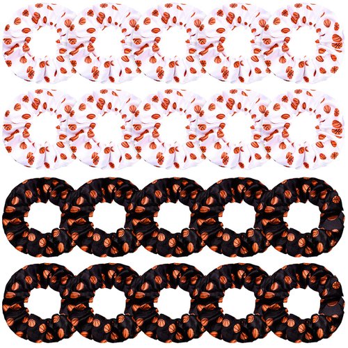 20 Pieces Sport Hair Scrunchies Sports Scrunchy Hair Ties Elastic Silk Satin Scrunchies Hairband Scrunchy Ponytail Holder for Women Girls Player Team Hair Accessories, Black, White (Basketball)