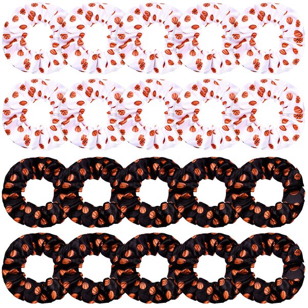 20 Pieces Sport Hair Scrunchies Sports Scrunchy Hair Ties Elastic Silk Satin Scrunchies Hairband Scrunchy Ponytail Holder for Women Girls Player Team Hair Accessories, Black, White (Basketball)