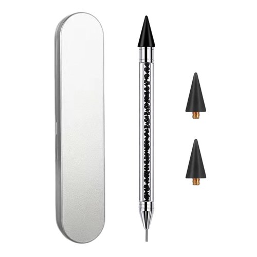 Rhinestone Picker Tool with 2 Wax Tips, Wax Pencil for Rhinestones, Dual-Ended Nail Dotting Tool, Rhinestone Applicator Tool for DIY Nail Art (Black)