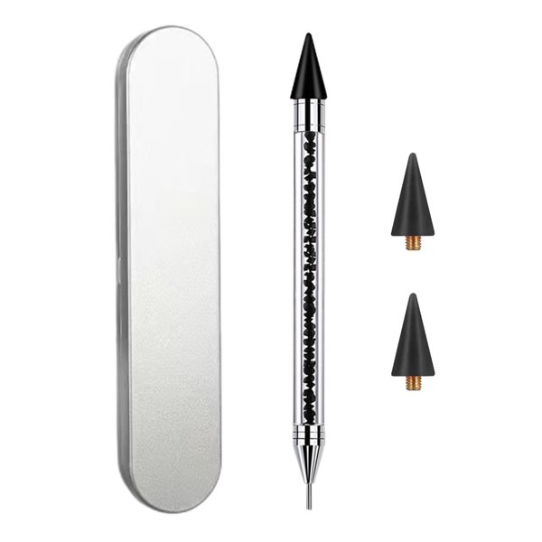 Rhinestone Picker Tool with 2 Wax Tips, Wax Pencil for Rhinestones, Dual-Ended Nail Dotting Tool, Rhinestone Applicator Tool for DIY Nail Art (Black)