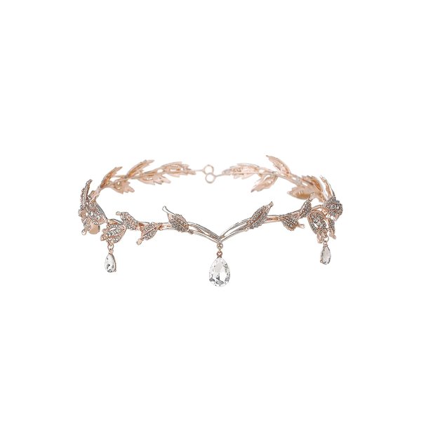 BABEYOND Crystal Leaf Wedding Diadem Headband Bridal Bridesmaid Forehead Band Rhinestone Bridal Tiara Crown (Rose Gold)