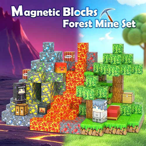 Magnetic Blocks - Build Mine Magnet World Forest Mine Set Magnet Building Blocks Kids Toys for 3+ Year Old Boys & Girls 1'' Magnetic Cubes STEM Sensory Building Toys Kids Game Xmas Gifts