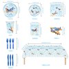 148Pcs Airplane Themed Birthday Party Supplies Include Disposable Paper Plates-Paper Cups-Paper Napkins-Forks-Knives-Tablecloth-Banner-Single Spirals With Cards for Airplane Party Decorations