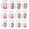 French Tip Press on Nails Medium Square Fake Nails 24Pcs Flower False Nails Spring Summer Daisy with Bling Glitter Design Glue on Nails Glossy Artificial Nails for Women Girls French Manicure Tips