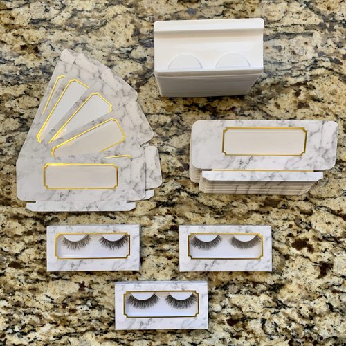 Empty Lash Boxes for Wholesale- NEW- 100 Pcs - 50 Trays/50 Empty Eyelashes Box Packaging- Soft Paper Lash Box Holographic Design for 25MM 3D Mink Strip Lashes (Venetian Marble/Gold)