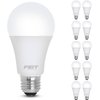 Feit Electric A19 LED Light Bulb, 60W Equivalent, Non Dimmable, 800 Lumens, E26 Medium Base, 3000k Bright White, CRI 90, 10 Year Lifetime, UL Listed, Damp Rated, 10 Pack, OM60/930CA10K/10