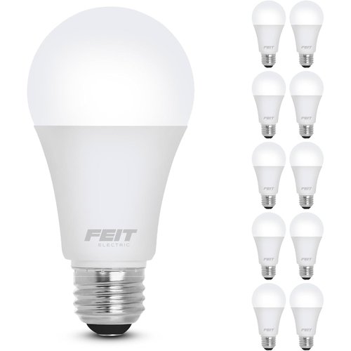 Feit Electric A19 LED Light Bulb, 60W Equivalent, Non Dimmable, 800 Lumens, E26 Medium Base, 3000k Bright White, CRI 90, 10 Year Lifetime, UL Listed, Damp Rated, 10 Pack, OM60/930CA10K/10