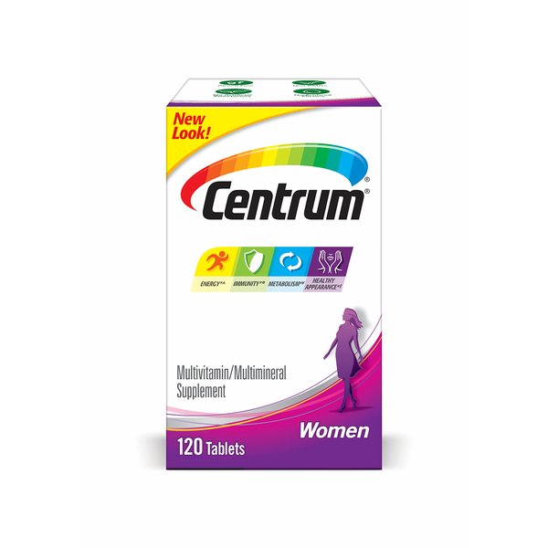 Centrum Multivitamin for Women, Multivitamin/Multimineral Supplement with Iron, Vitamin D3, B Vitamins and Antioxidant Vitamins C and E, Gluten Free, Non-GMO Ingredients - 120 Count