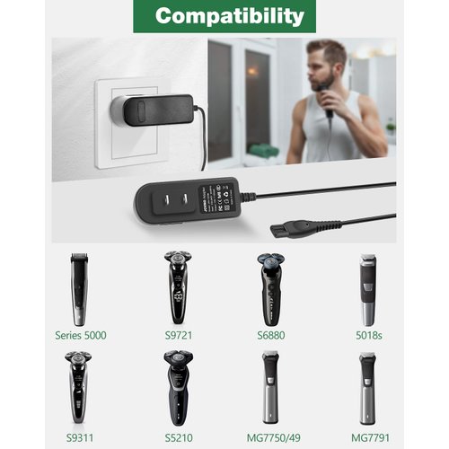 HQ8505 Replacement Phi Lips Nore lco Charger Cord Fit for 2300 3500 7000 5000 3000 Series mg5750 mg7750 Electric Shaver Razor, Aquatec Arcitec Multigroom Beard Trimmer