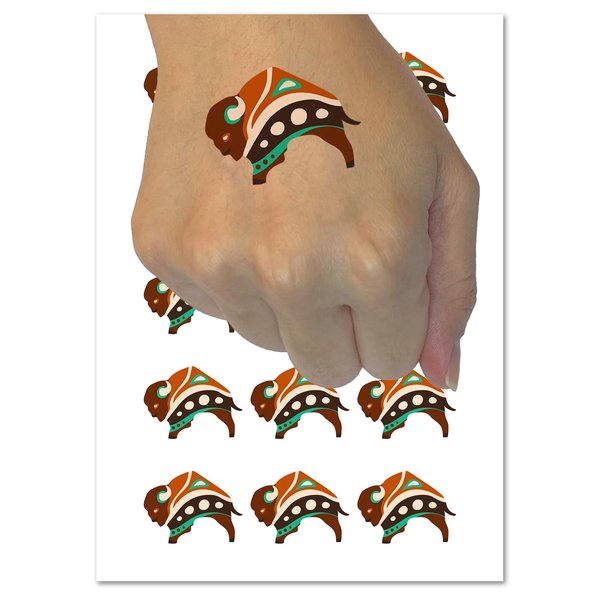 Southwestern Style Tribal Bison Buffalo Temporary Tattoo Water Resistant Fake Body Art Set Collection - 54 1" Tattoos (1 Sheet)
