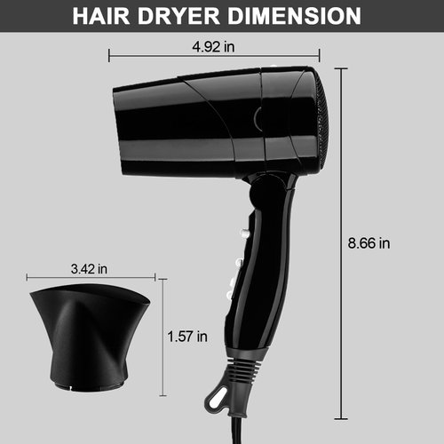 Travel Compact Hair Dryer, 1875W Lightweight Blow Dryer with Detachable Handle, 1 Nozzle, 2 Heat Settings, 2 Speed Slide Switch, Cool Shot Button, Fast Drying for Family, Student (Black)