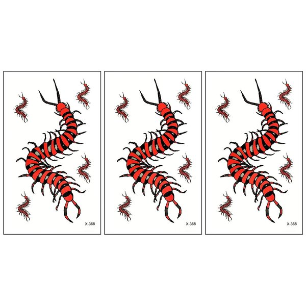 PARITA Small Tattoos Centipede Animal Insect Temporary Tattoo Body Sticker Hand Neck Wrist Art Fashion Tattoo Fake Waterproof Cartoon Stickers for Adult Men Women Kids (Pack 3 PCS.) (07)