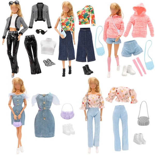 15 Pieces Doll Clothes & Accessories Include 5 Set Girl Doll Clothes Dress, Hooded Outfit, Jacket, Casual Fashion Clothing with 5 Pairs of Shoes 5 Accessories for 11.5 Inch Girl Doll Fashion Set