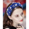 Atoden Knotted Headbands with Pearl Rhinestone Royal Blue Womens Headbands Wide Top Knot Headbands Beaded Headband Crystal Jeweled Head Bands for Women's Hair Embellished Headbands Non Slip Sparkly