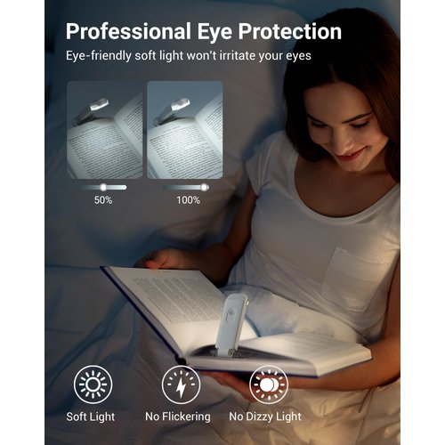 DEWENWILS Book Reading Light with Clip, USB Rechargeable Booklight for Reading in Bed, Eye Care LED Book Lamp for Kids, Bookworms,2 Brightness Levels (White)