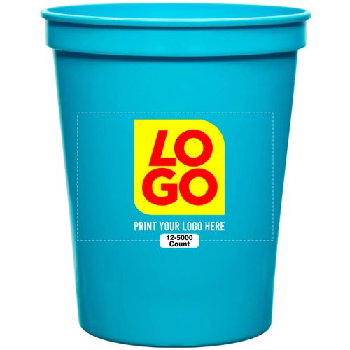 USMG 12 Pcs Multi Color Print 16oz Stadium Cups, Reusable Party Cups for Birthday, Wedding, Events, Brand Promotion or Bbq Picnics (Light Blue)