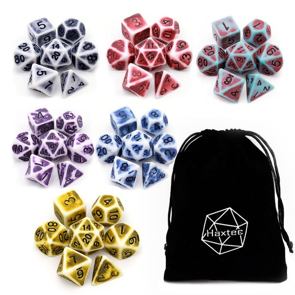Haxtec Ancient DND Dice Bulk 6 Sets 42PCS Polyhedral D&D Dice with Dice Bag for Dungeons and Dragons RPG Gift