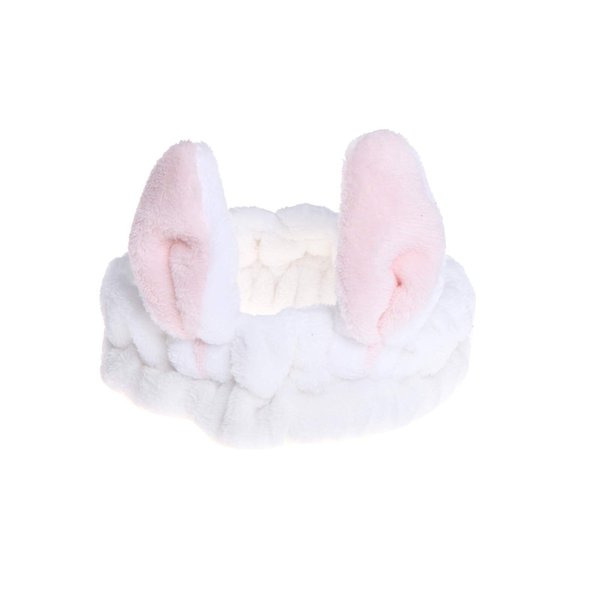 366DAYS Cute Bunny Ear Headband,Face Wash Makeup Spa Headbands,Soft Carol Fleece Hairlace Headband for Women (White)