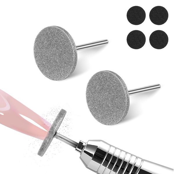 JIEYAO 2 Pcs Flat Nail Drill Bits With 4 Sandpaper Discs, Sanding Disc Nail Drill Bits, Electric Cuticle Drill Bit Foot File Replacement Head Foot Callus Remover Pedicure Supplies Sanding Bands(#107)
