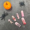 Halloween Press on Nails Long Fake Nails with Stars Hearts Spider Web Sweet Young Acrylic Nails Pink Flash White French Tip Stick on Nails Artificial Nails for Women Girls 24pcs