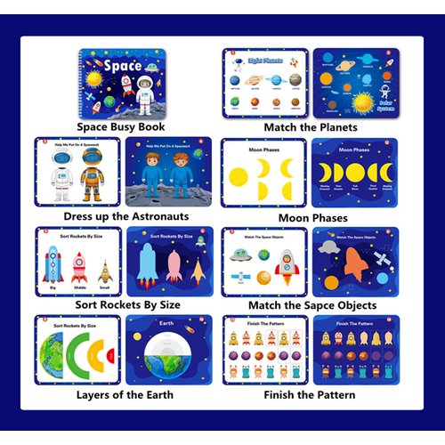Preschool Montessori Toys for Toddlers, Space Busy Book Learning Toys for Kids Toddlers Preschool Learning Activities, Autism Sensory Educational Toys for Boys & Girls Christmas Birthday Gifts