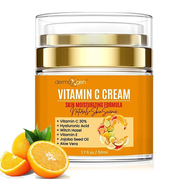 DERMAXGEN Vitamin C Moisturizing Cream - Organic Glowing Skin Anti-Aging, Rejuvenating, Boosting Collagen Hydrating for Dull, Dry & Sensitive & Oily Skin - 1.7 FL OZ.