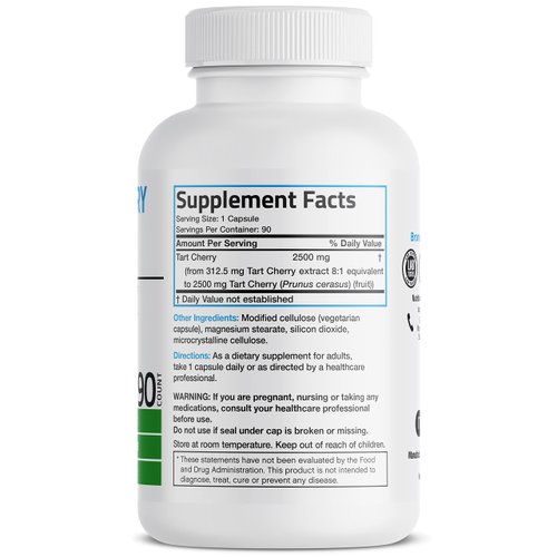 Bronson Tart Cherry Extract 2500 mg Premium Non-GMO Formula Packed with Antioxidants and Flavonoids, 90 Vegetarian Capsules