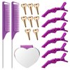 Coldairsoap 17 Pieces Hair Parting Tool Set, Included 8 Pieces Hair Parting Ring 2 Pieces Metal Rat Tail Comb 6 Pieces Hair Sectioning Clip with Magnetic Wrist Sewing Pin Holder for Braiding (Purple)