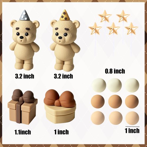 13 PCS Bear Cake Toppers Bear Cake Decor Cake Toppers Bear Birthday Party Decor Baby Bear Cake Topper Ball for Boy Girl Baby Shower Birthday Party Decor