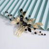 Teyglen Crystal Bridal Wedding Hair Comb Black Rhinestone Crystal Side Hair Comb Gold Leaves Headpiece Crystal Hair Piece Black Headpiece Bride Hair Accessories for Women Girls