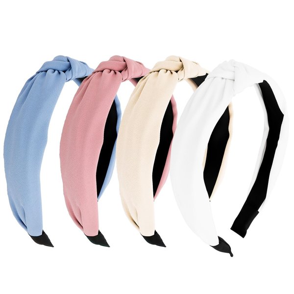 Aushamtai Headbands for Women Girls Knotted Fabric Cute Hairbands Top Knot Cloth Wide Soft Twist Fashion Comfortable Thick Hair Bands for Women's Short Long Hair 4 Pack Headbands Hair Accessories