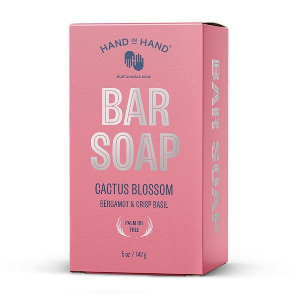 Hand in Hand Bar Soap, Nourishing Cleanser For All Skin Types, Organic Shea and Cocoa Butters, 5 Ounce, Bergamot & Crisp Basil, Cactus Blossom Scent, Single