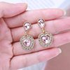 Sttiafay Vintage Pink Crystal Heart Earrings Pink Cz Teardrop Earrings Rhinestone Heart Drop Earrings Pink Gemstone Stud Earrings Jewelry for Women(Pink)