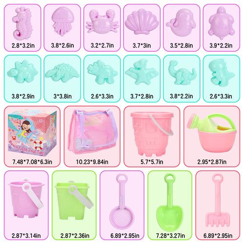 Tagitary Beach Sand Toys Set for Kids 3-10 with Bucket Watering Can Shovel Rake Sand Molds Beach Shell Bag