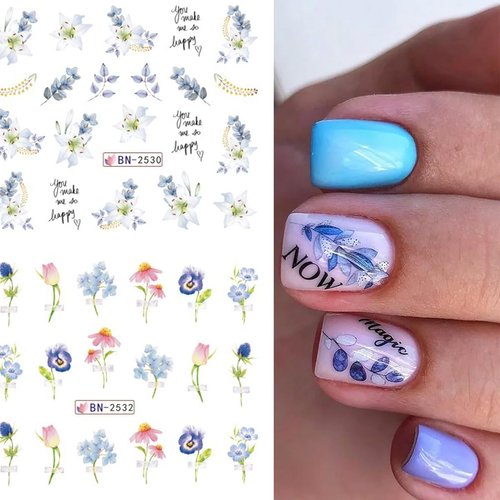 12 Sheets Flower Nail Art Stickers Spring Summer Nail Stickers Water Transfer Nail Art Supplies Lily Orchid Butterfly Small Flower Spring Nail Decals for Women Nail Art Decoration