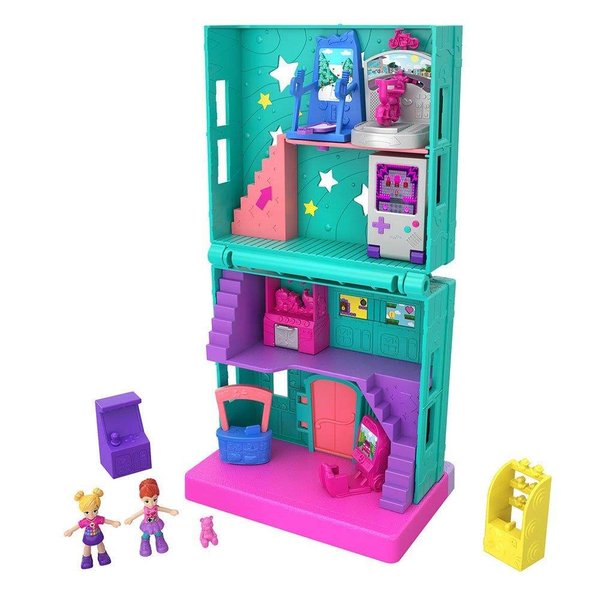 Polly Pocket Pollyville Diner with 4 Floors of Fun, Micro Polly & Shani Dolls, 1 Sticker Sheet and 5 Micro Accessories