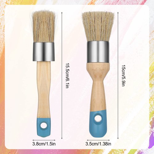 2 Pack Chalk Paint Brush, Chalk and Wax Paint Brush Chalk Paint Tool for Furniture Reusable Flat and Round Chalked Paint Brush for Folk Art Home Décor Wood Projects Furniture Stencils
