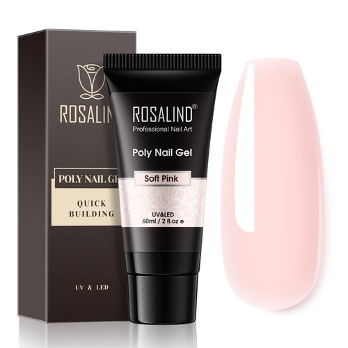 ROSALIND Pink Poly Nail Gel, 60ml Soft Pink Poly Extension Gel for Nail Natural Builder Nail Gel Pink Color, Light Pink Poly Extension Nail Decoration Long-Lasting Poly Nail Enhancement Gel