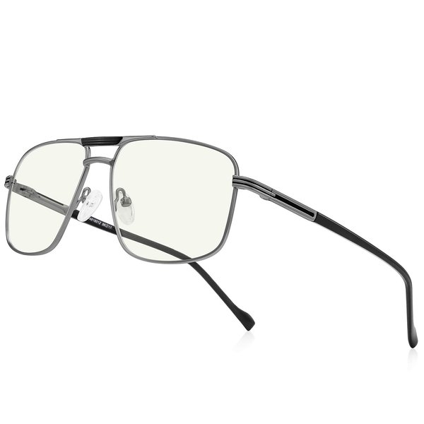 RB.Pilot Blue Light Blocking Glasses for Men Square Double Bridge Hipster Metal Frame Men Eyeglasses He Young(grayness, 0.00)