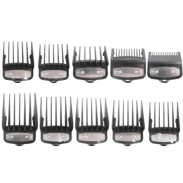 2024 Upgrade 10Pcs Clipper Comb Replacement With Metal Clip for Wahl Clipper Guards Set, Size from 1/16" to 1", Universal Barber Guards for All Wahl Clippers Combs, Black