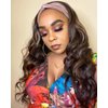 Brown Headband Wig 24 Inch Long Wavy Headband Wigs for Black Women Dark Brown Mix Blonde Highlights Loose Wave Headband Wig Synthetic Long Wigs for Women and Girls Daily Party Wear (Brown)