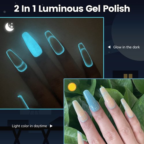 YTD Likomey Glow in the Dark Gel Polish,15ml Translucent Light Blue Luminous Glow Effect UV Nails Gel,Fluorescent Bright Manicure Salon Home DIY UV Manicure Nail Art Varnish,YG01