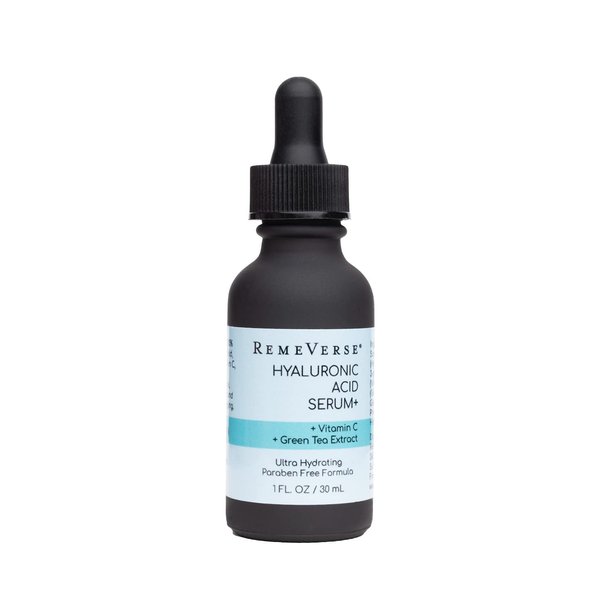 RemeVerse Hyaluronic Acid+ Serum 1 oz, 100% Pure Medical Grade Clinical Strength Hyaluronic Acid with Vitamin C and Green Tea Extract Anti-Aging Serum for Your Face, Lips and Décolleté.