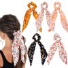 Jewemia Hair Scarf Scrunchies for Women Bow Scrunchy with Ribbon Long Hair Flower Chiffon Scrunchies for Girls Detachable Elastics Hair Scrunchies for Beach Party Dating 5 pcs
