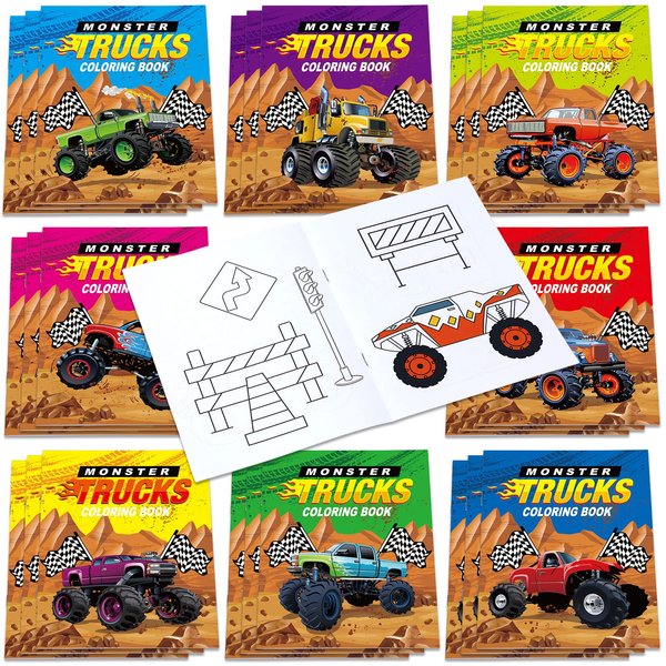 Honoson 24 Pcs Kids Coloring Books Animals Truck Coloring Books Bulk Jungle Animals Party Favors Mini DIY Art Drawing Book for Birthday Gifts Classroom Jungle Party Supplies (Truck Style)