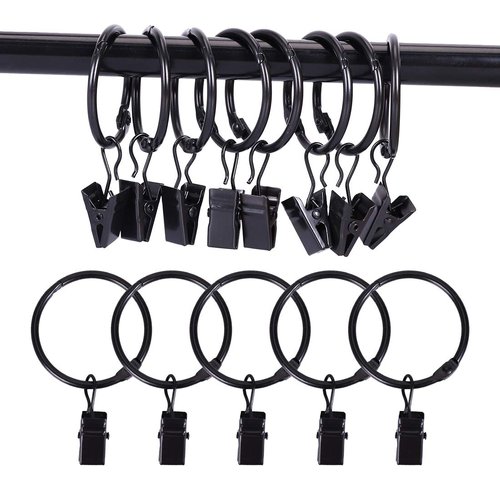 Ginbel Direct Metal Curtain Clip for Window Shower Bedroom Curtains Openable Black Curtain Rings (2 inch, 24 Pack)