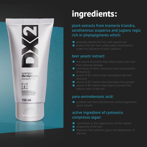 DX2 Anti Grey Hair Shampoo for Men - Gradual Restoration of Dark Color - Daily Hair Care and Wash to Protect Hair Follicles' Pigmentation - 150ml